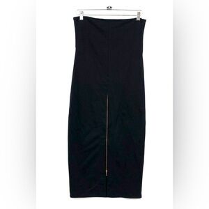 Matthildur Zip Up Strapless‎ Tube Midi Skirt Womens Size Large Black High Rise
